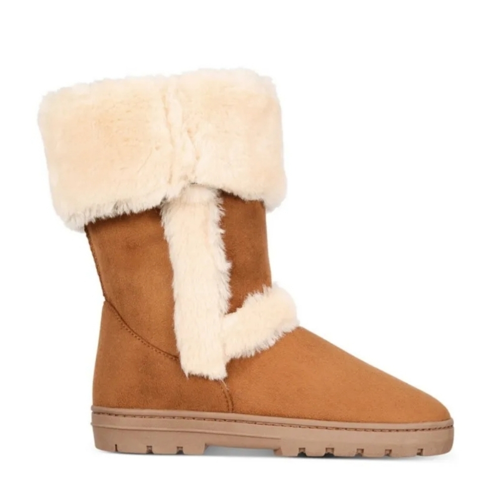 New! STYLE & CO. Tan Faux Sheep Lined Leather Boots Size 10M -- NEW WITH BOX